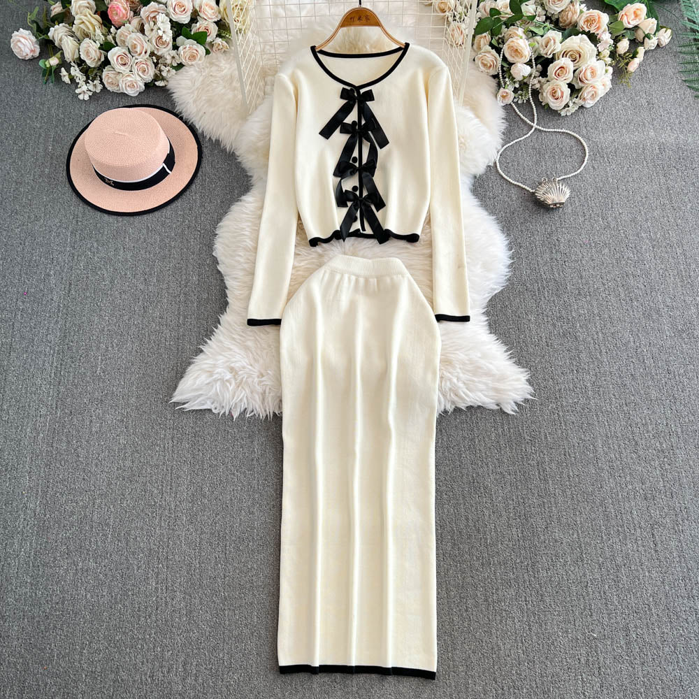 Lace-up Cardigan&Half-body Skirt 2Pcs