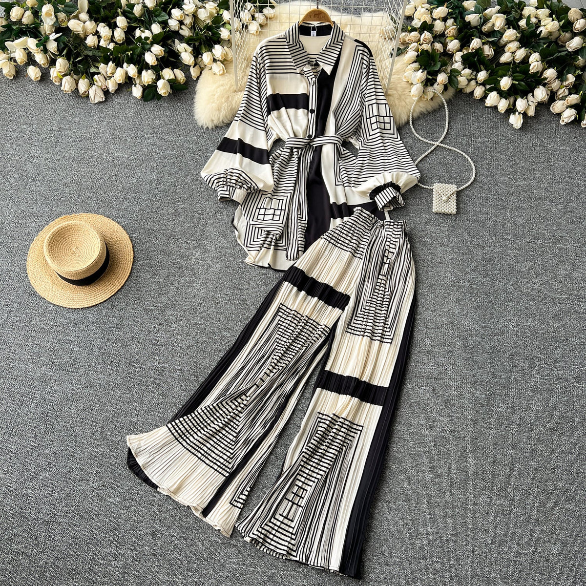 Shirt&Striped Trousers Colorful Printed 2Pcs