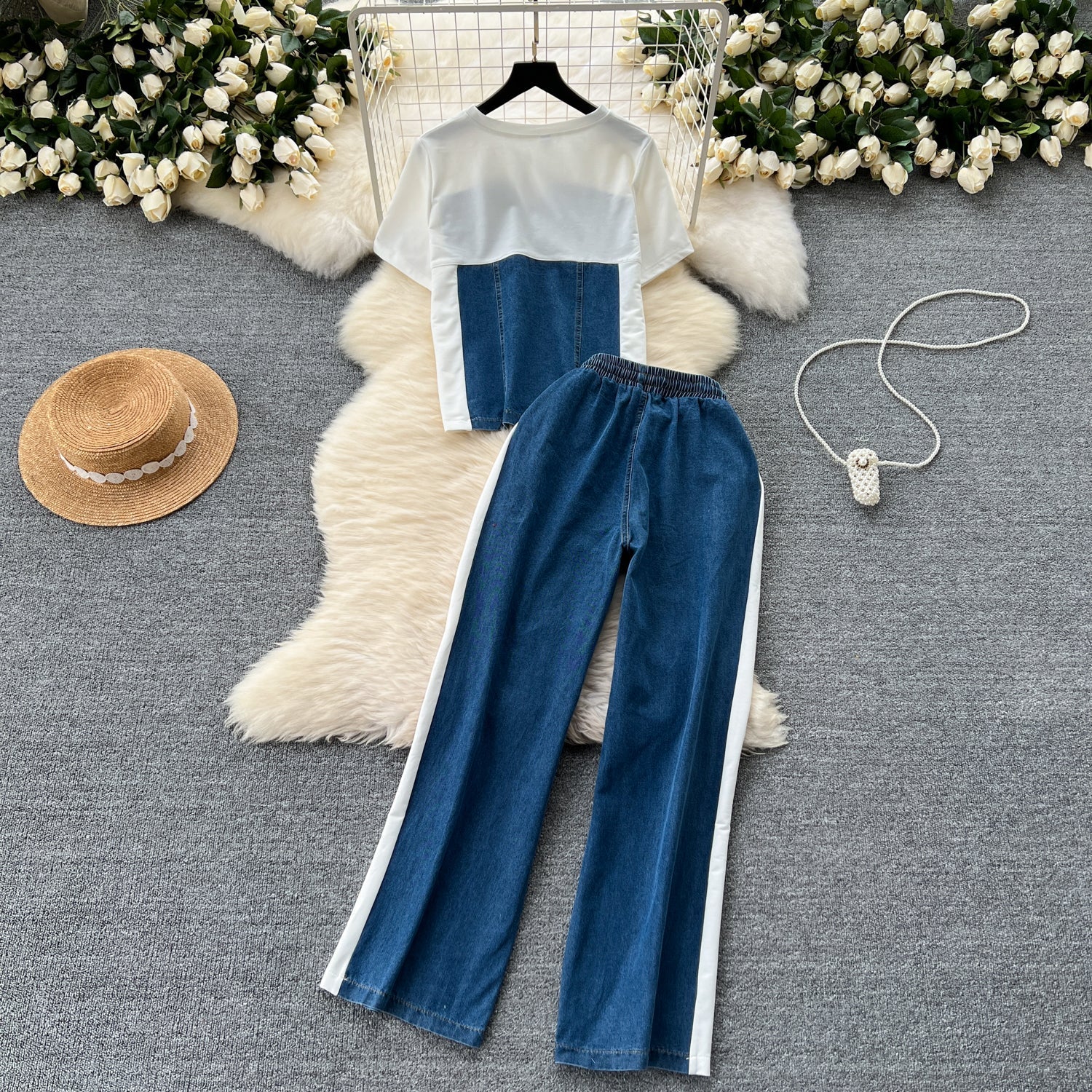 Patchwork Top&Trousers Denim 2Pcs