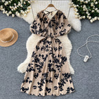 V-neck Pattern Printed Vintage Dress