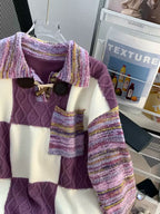 Vintage Cow-horn Button Plaid Sweater
