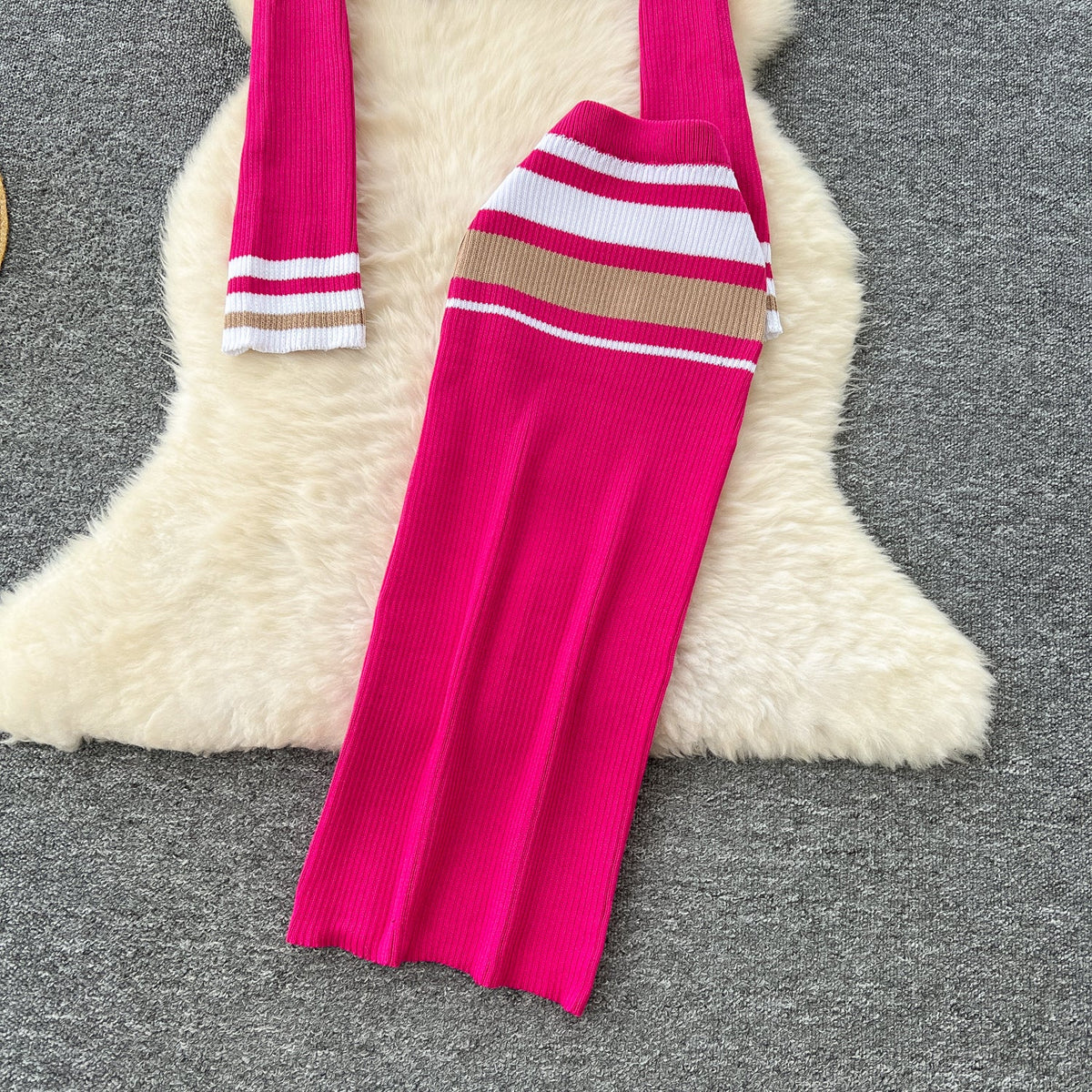Colorful Stripe Sweater&Skirt Knitted 2Pcs