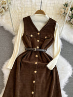 Corduroy Vest Dress&Knitwear 2Pcs
