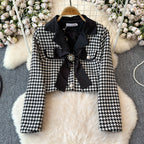 Bow Cardigan&Skirt Houndstooth 2Pcs