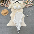 Halter Bikini&Fringed Skirt Knitted 2Pcs