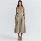V-neck Solid Color Slip Dress