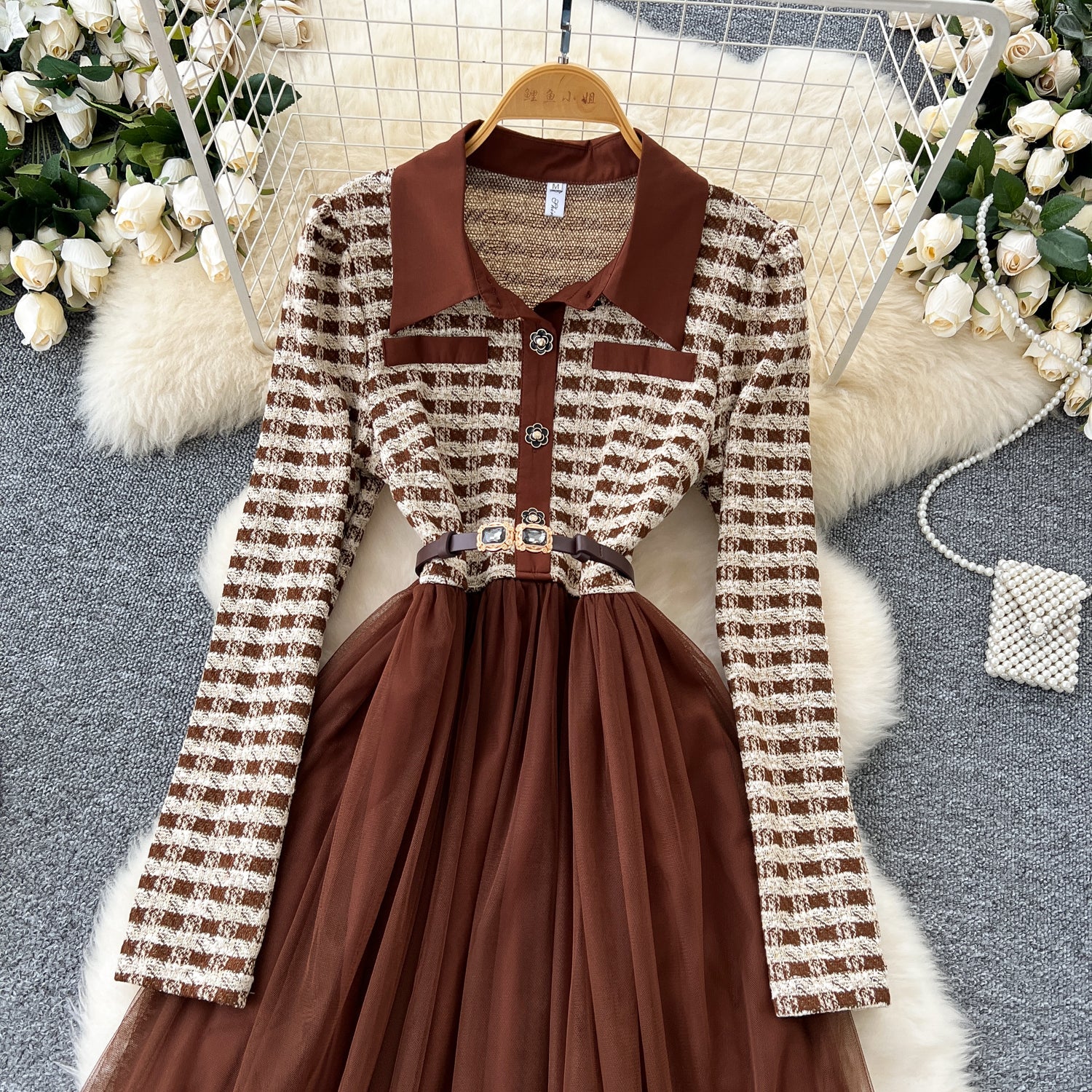 Vintage Plaid Tweed Patchwork Dress