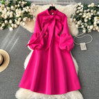 Premium Lace-up Solid Color Dress
