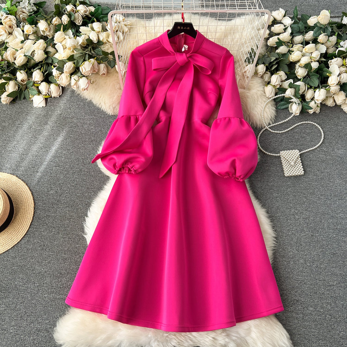 Premium Lace-up Solid Color Dress