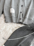 V-neck Cardigan&Drawstring Trousers 2Pcs