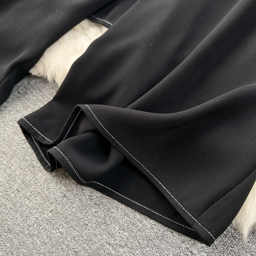 Faux Two-pieces Loose Black Trousers
