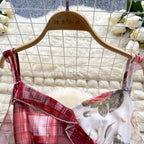 Plaid Floral Patchwork Slip Dress