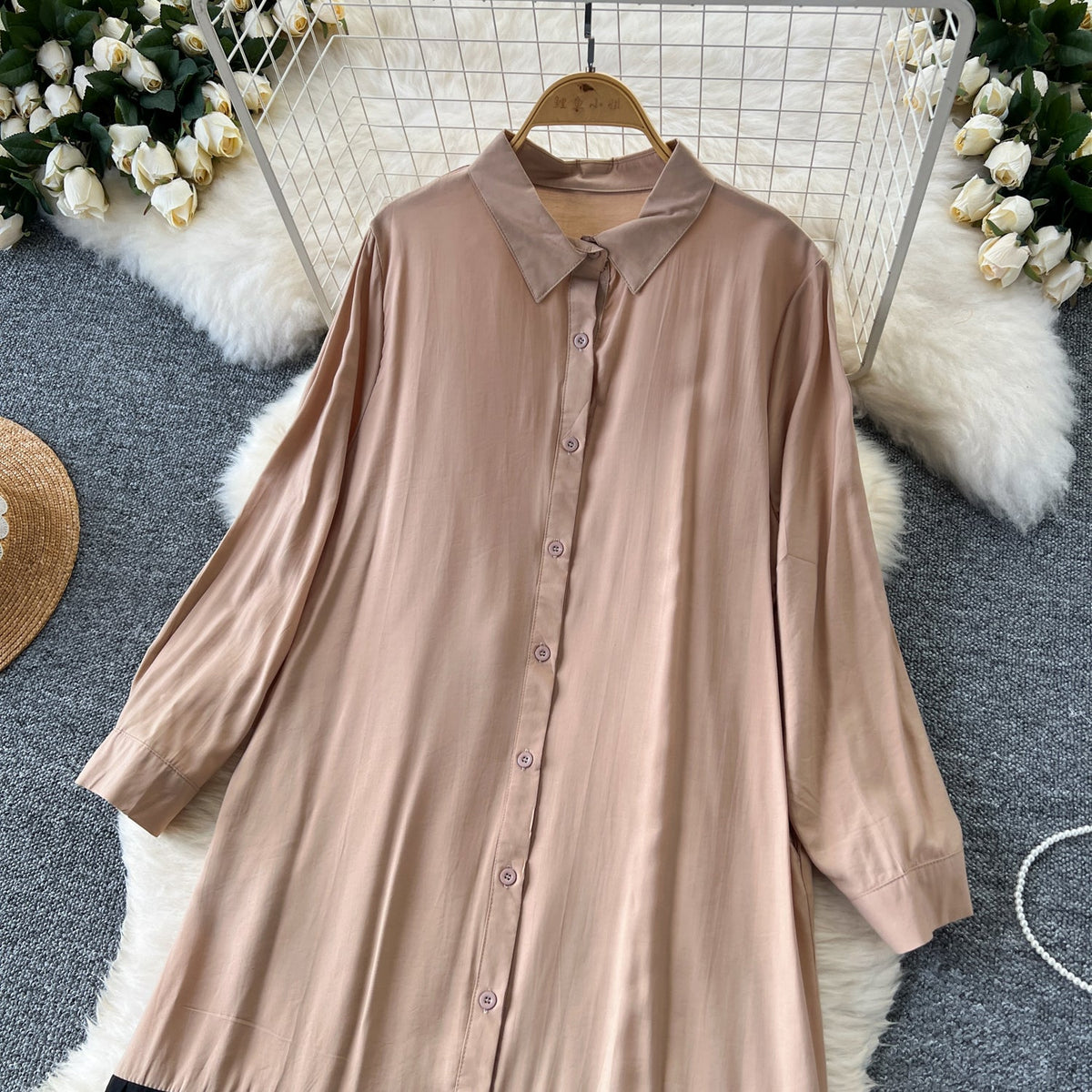 Color Blocking Oversized Shirt Dress