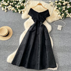 Off-shoulder Jacquard Patchwork Dress