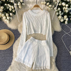 Crew Neck Top&Shorts Knitted 2Pcs