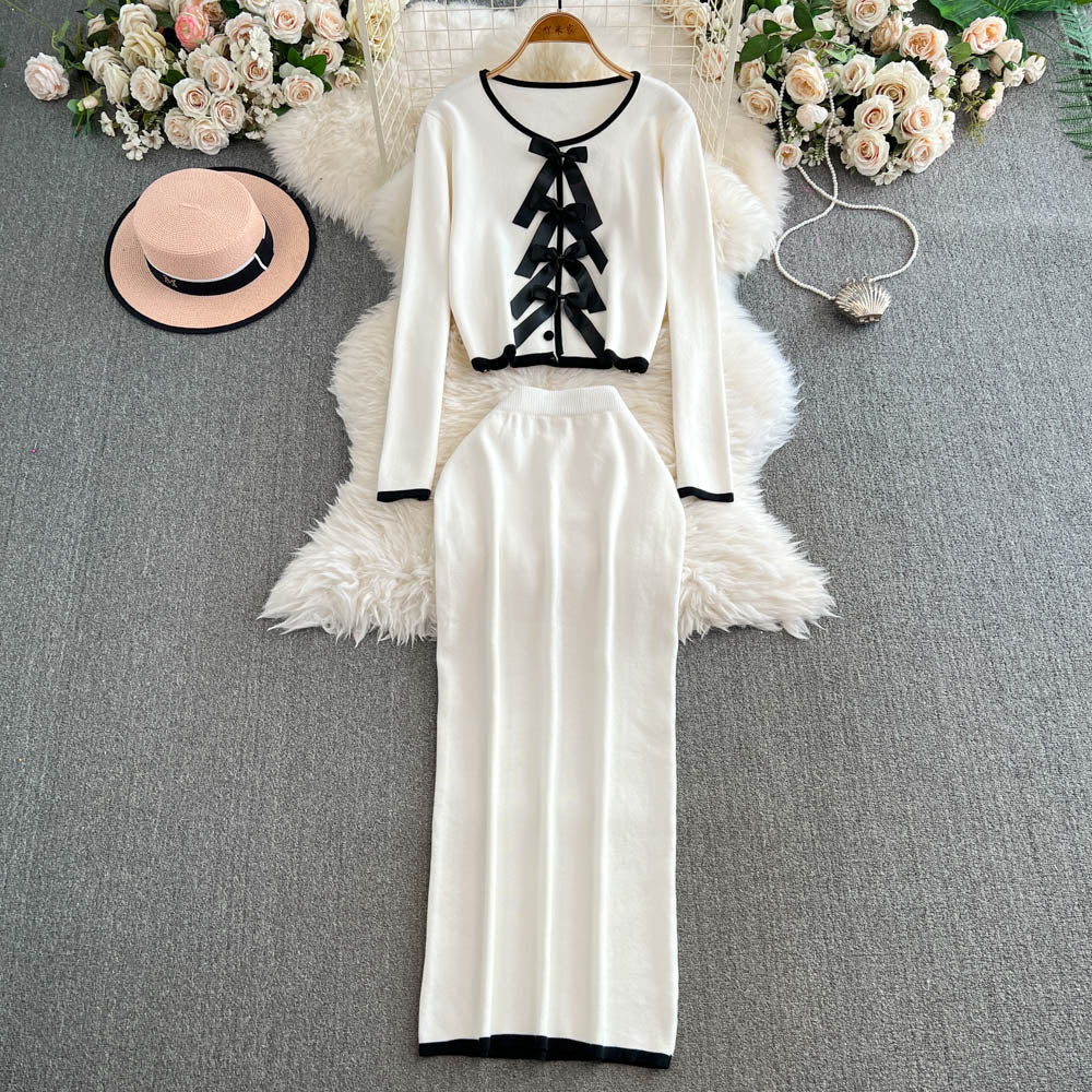 Lace-up Cardigan&Half-body Skirt 2Pcs
