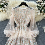 Fairy Floral Embroidered Puffy Dress