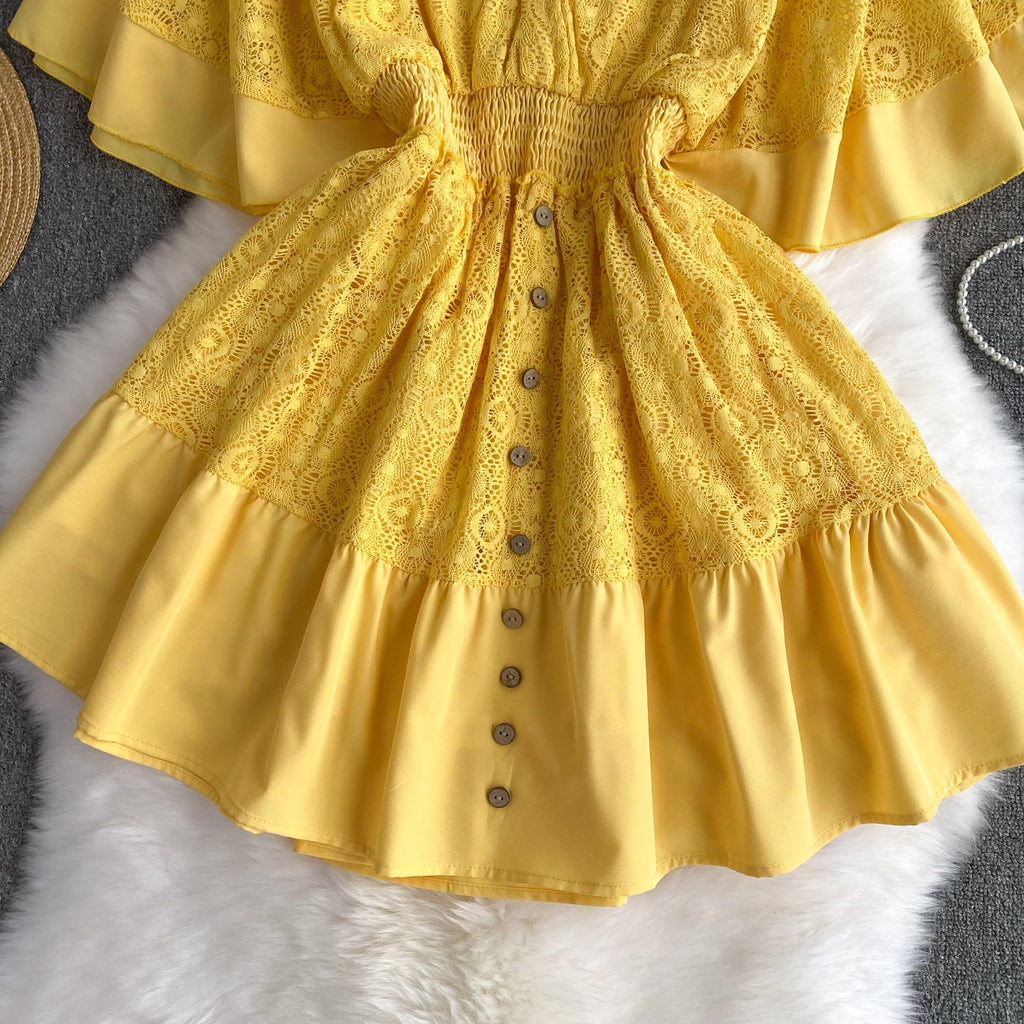 Sweetie V-neck Lace Patchwork Dress