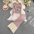 Sweater&Skirt Color-blocking Knitted 2Pcs