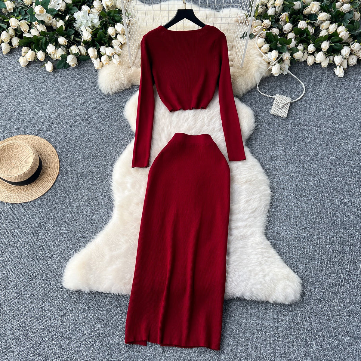 Knitwear&Half-body Skirt Knitted 2Pcs
