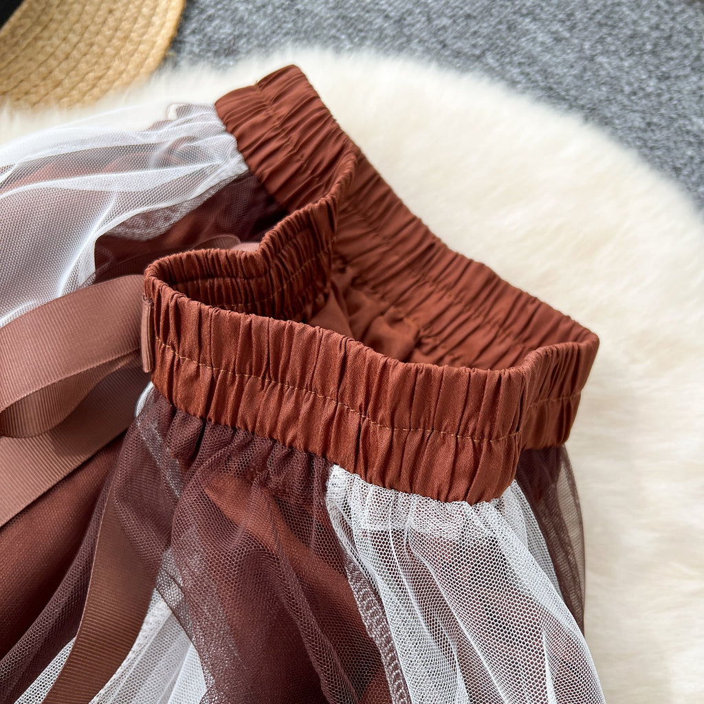 Fairy Color-blocking Puffy Mesh Skirt