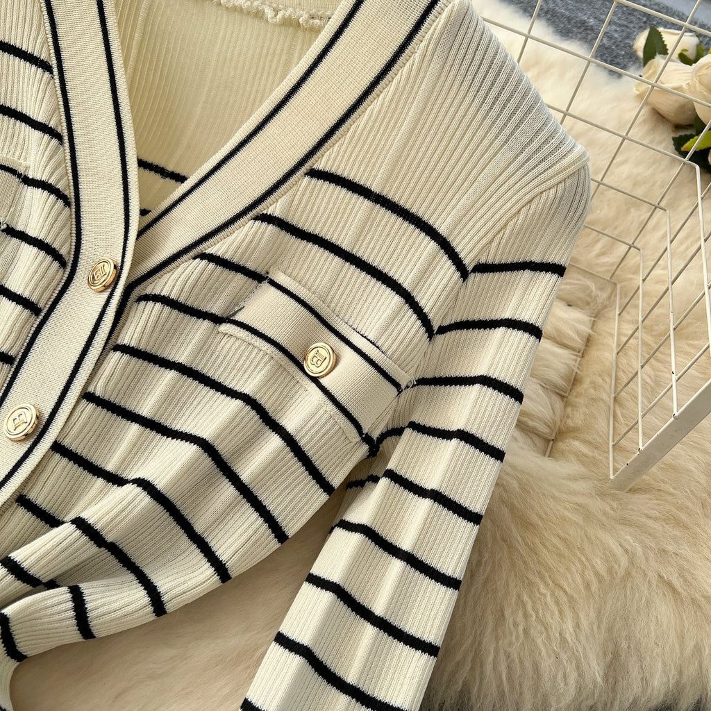 Vintage Striped Elastic Knit Dress