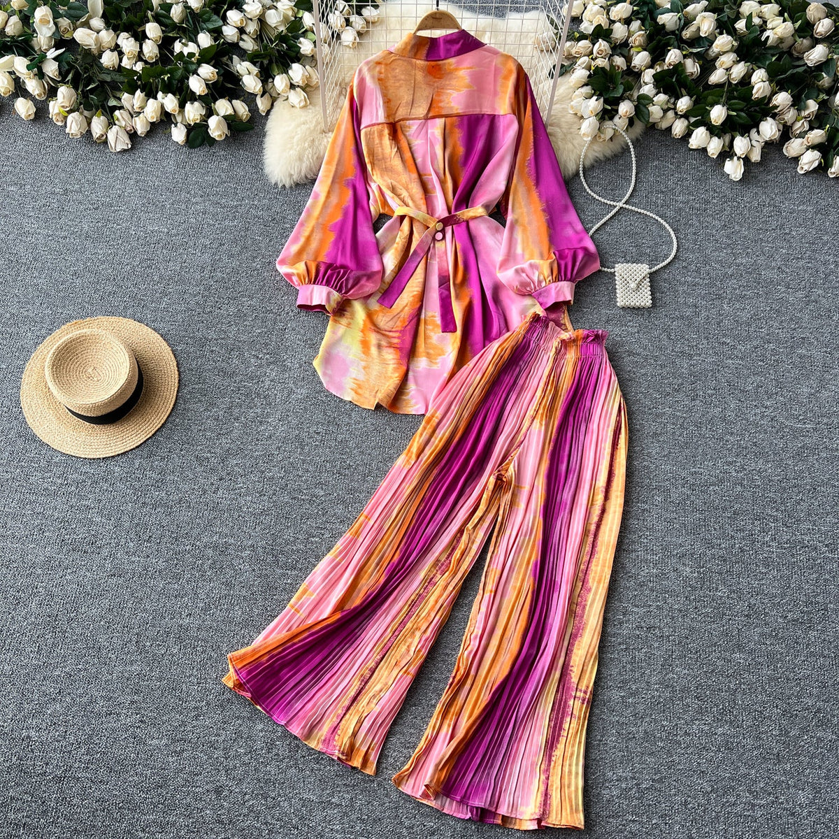 Shirt&Striped Trousers Colorful Printed 2Pcs