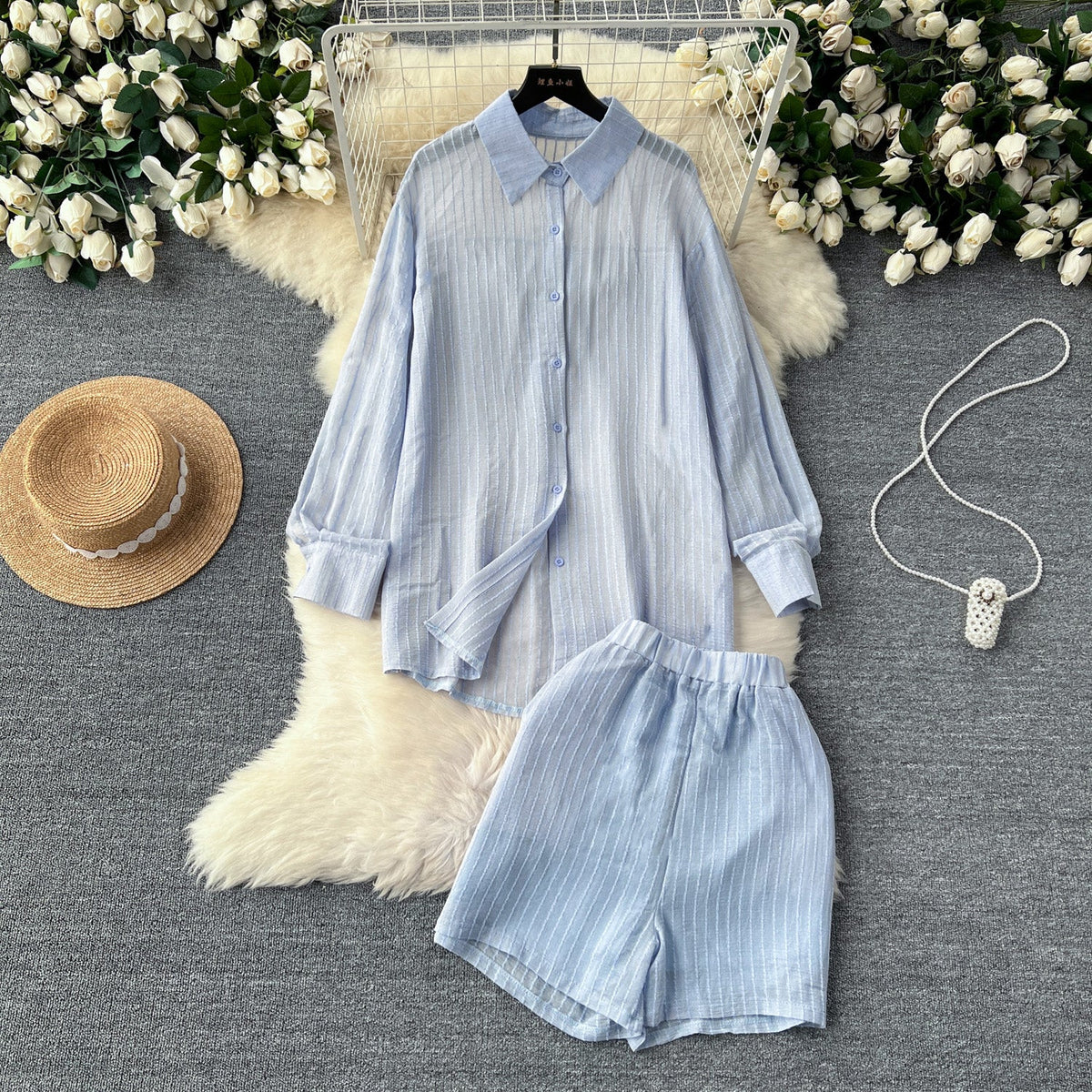 Loose Shirt&Wide-leg Shorts 2Pcs