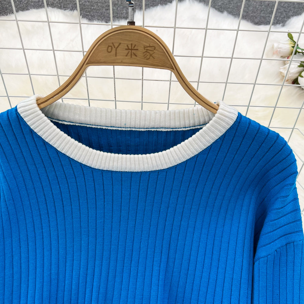 Knitwear&Pants Color-blocking Knitted 2Pcs