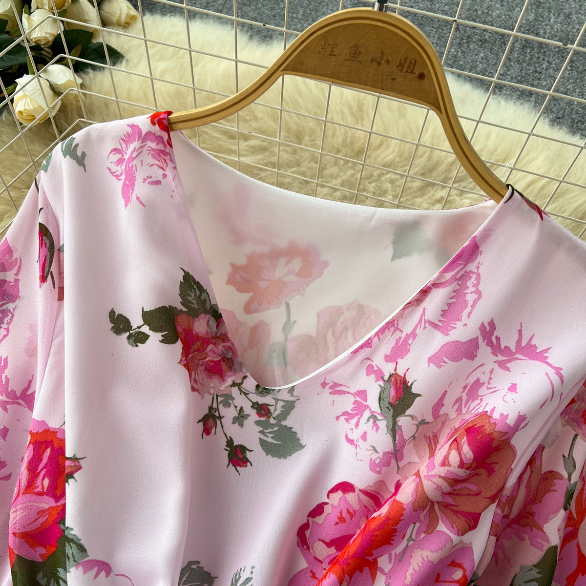 Vintage Lace-up Pleated Floral Dress