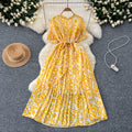 Floral Printed Pleated Chiffon Dress