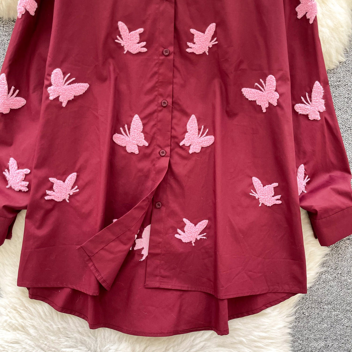 Butterfly Embroidered Loose-fit Shirt