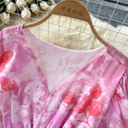 Vintage V-neck Draped Floral Dress