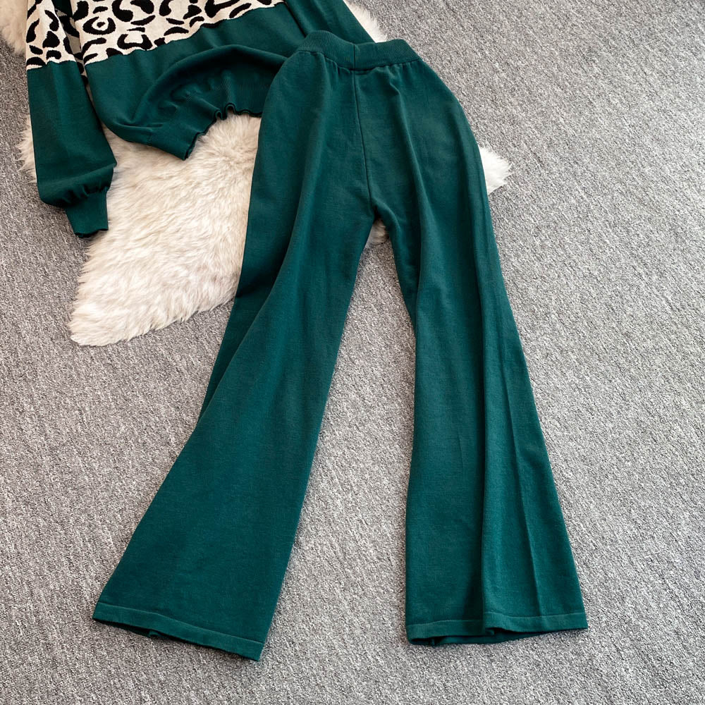 Jacquard Sweater&Trousers Knitted 2Pcs