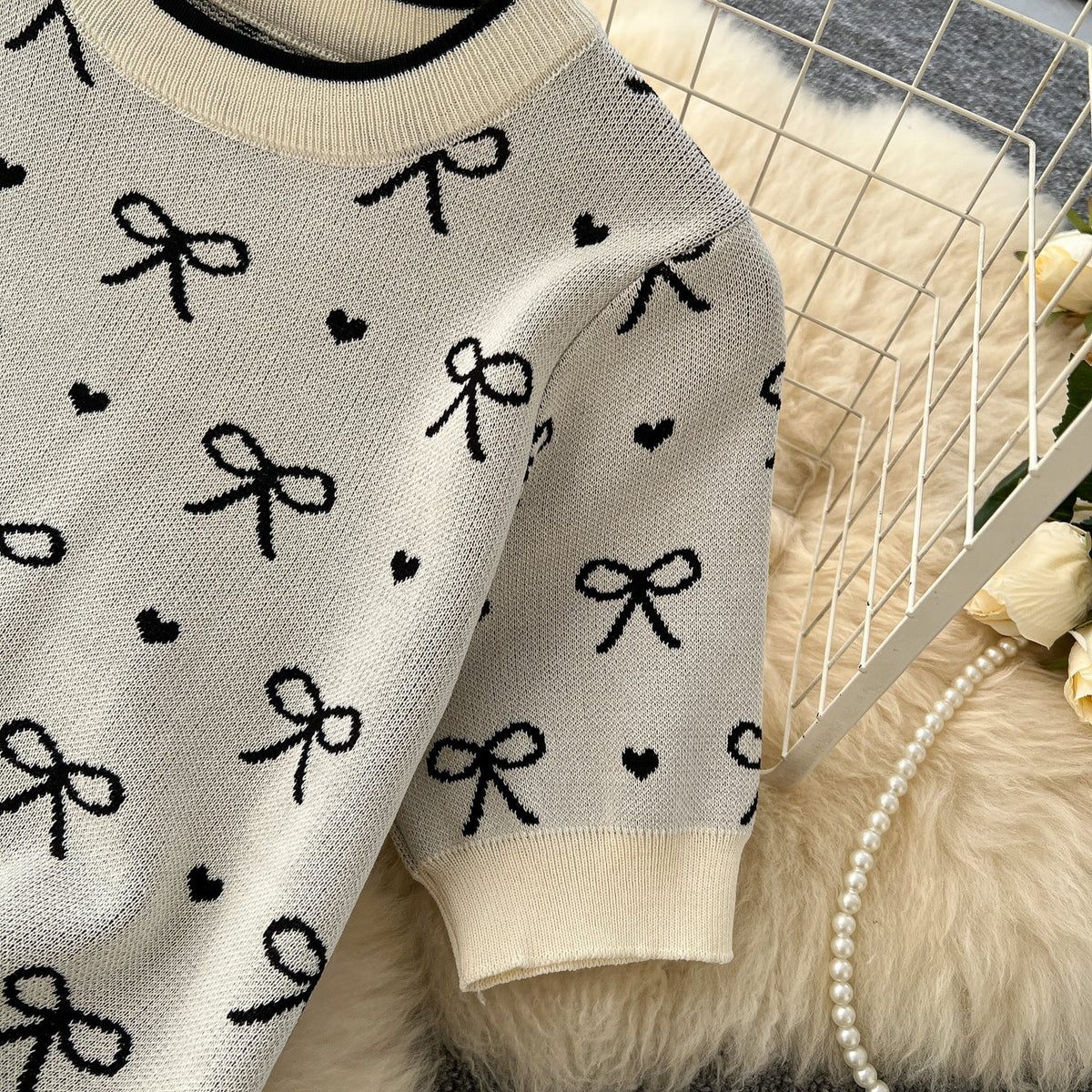 Bow Knitwear & Hip-wrapping Skirt 2Pcs