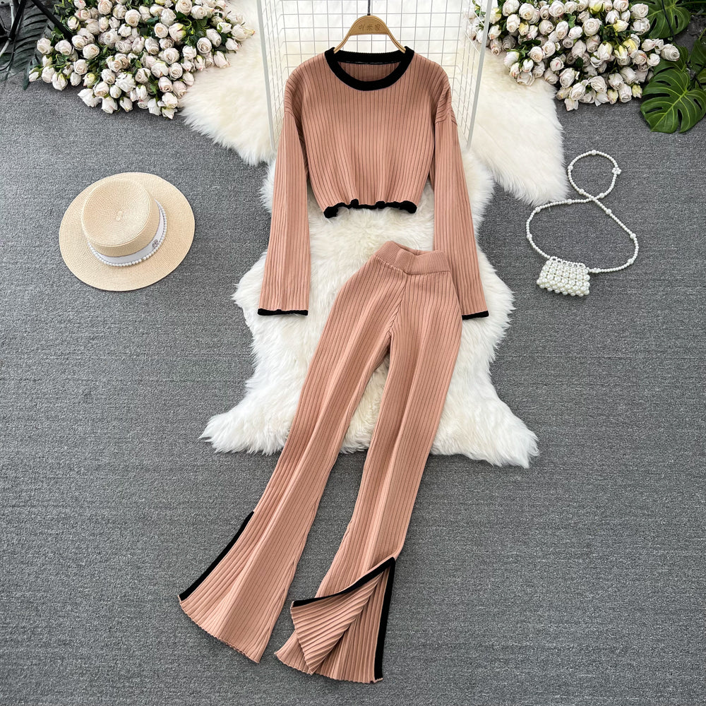Knitwear&Pants Color-blocking Knitted 2Pcs