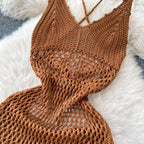 Bohemia Hollowed Caramel Slip Dress