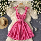 Sweetie Pleated Lace-up Puffy Dress