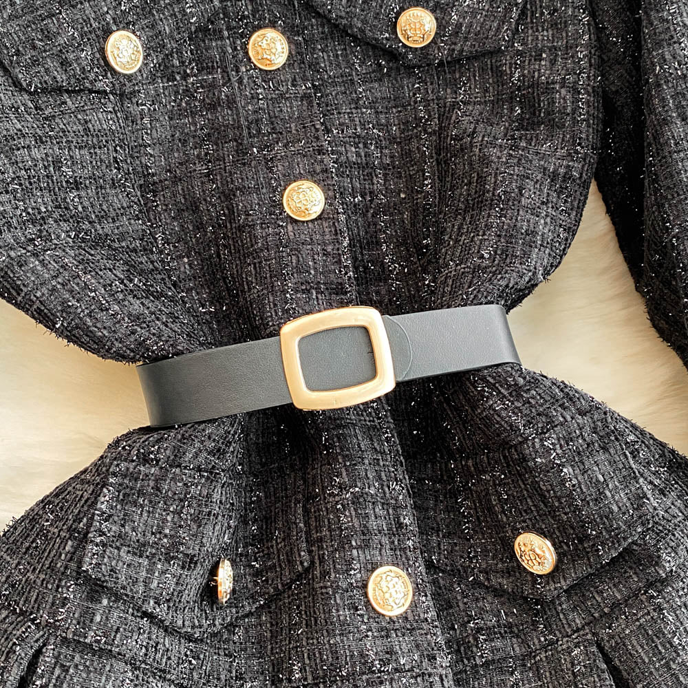 Color Blocking Tweed Shirt Dress