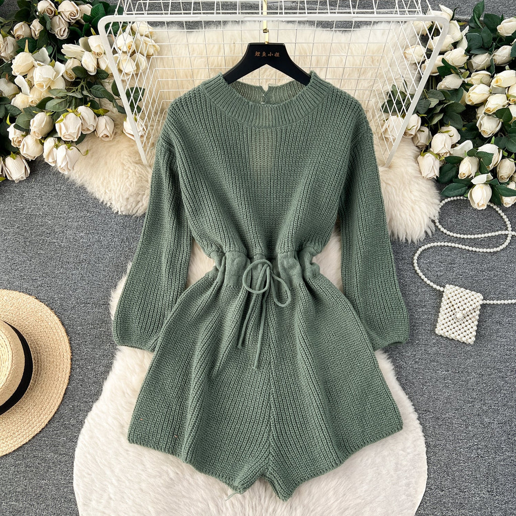 Elastic Solid Color Hollowed Knit Romper