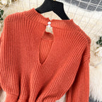Elastic Solid Color Hollowed Knit Romper