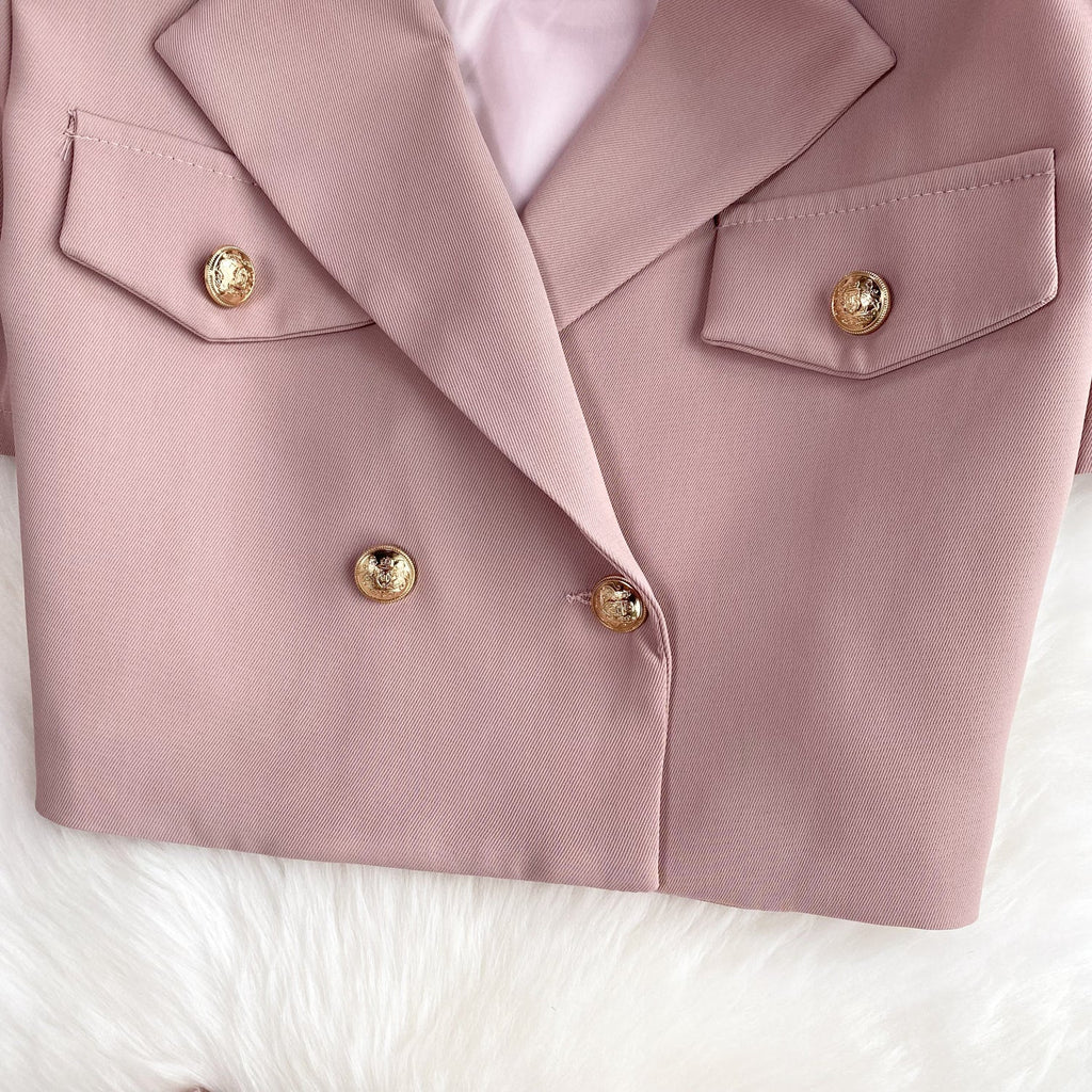 V-neck Blazer&Pleated Skirt 2Pcs