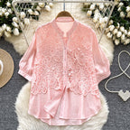 Premium Hollowed Embroidery Lace Shirt