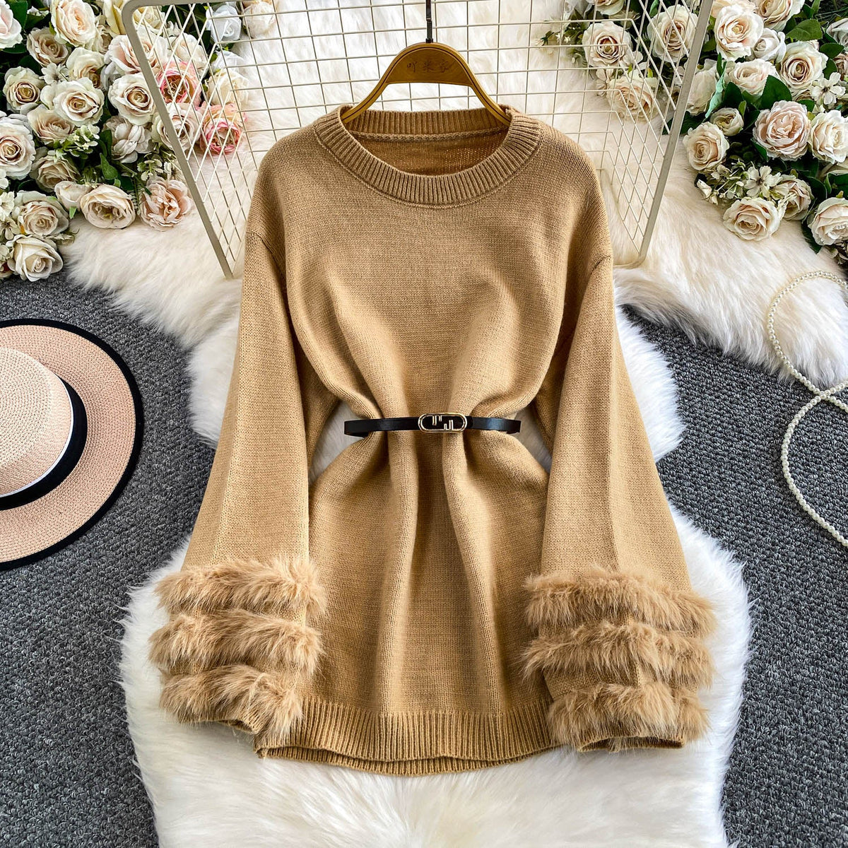 Furry Cuff Sweater with Waistband