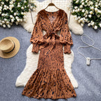 V-neck Ruffled Floral Printed Dress