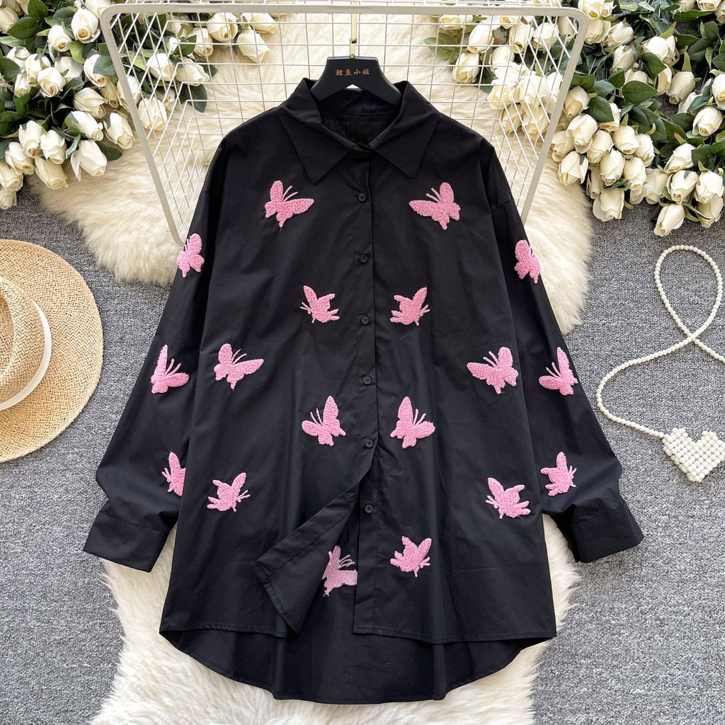 Butterfly Embroidered Loose-fit Shirt