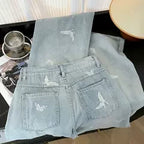 Casual Butterfly Embroidered Wide-leg Jeans