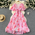 Vintage V-neck Draped Floral Dress