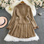 Faux Two-pieces Khaki Pleated Dress