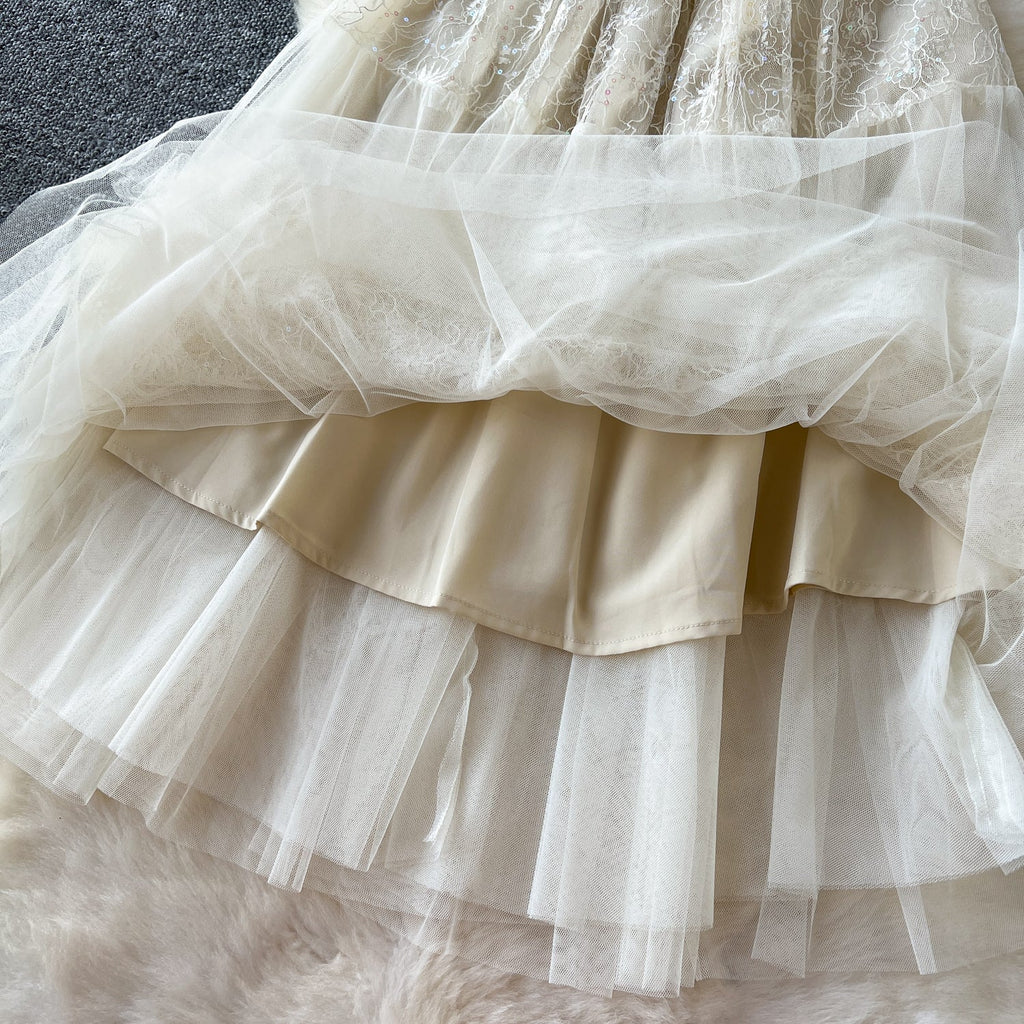 Delicate Sequined Lace Patchwork Dress